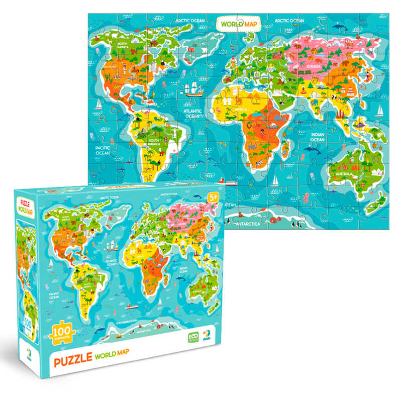гр Пазл "Мапа світу" 300704 (48) "DoDo", назви англійською мовою, 100 елементів, розмір зібраного пазла: 28х39 см, в коробці