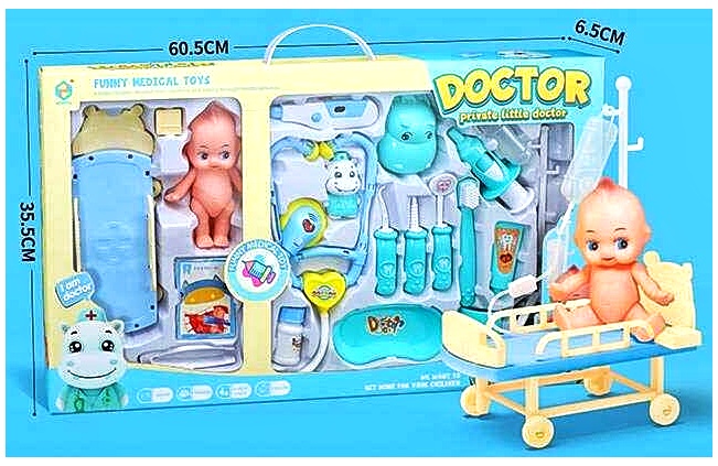 Набір лікаря HZ 897 , підсвічування, звуки, інструменти, пупс, каталка, фігурки тварин, в коробці