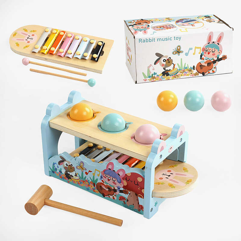 Ігровий центр C 65592 (20) дерев’яний, 2 ігрові панелі, гра з кулькою, стукалка, ксилофон, в коробці