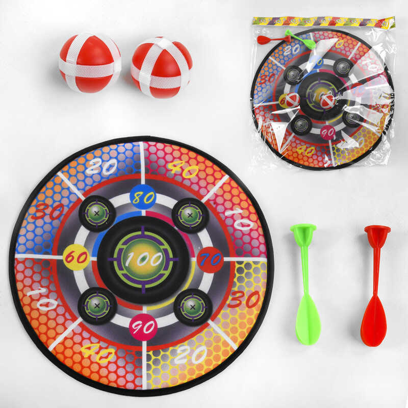 Дартс на липучках 999-5 (180/2) односторонній, діаметр 35.5см, 2 дротики, 2 кульки, гачок для підвішування, в пакеті