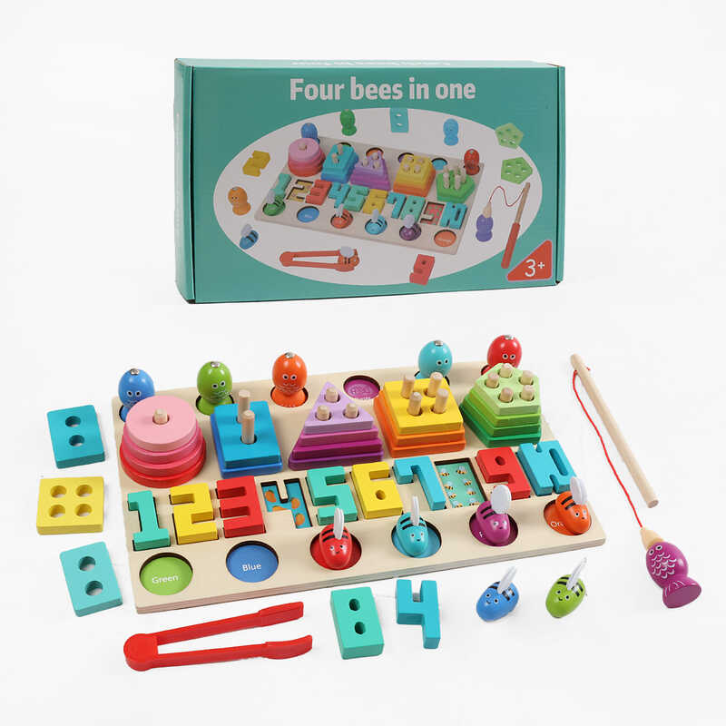 Логічна дерев’яна дошка C 74579 (30) геометричний сортер, сортер за кольорами, магнітна риболовля, цифри, напия, цифри, написи англ. мовою, в коробці