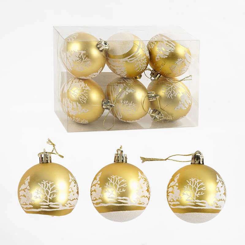 Новорічні прикраси C 67673 (120) 6 штук, кульки, D=6 см, у слюді