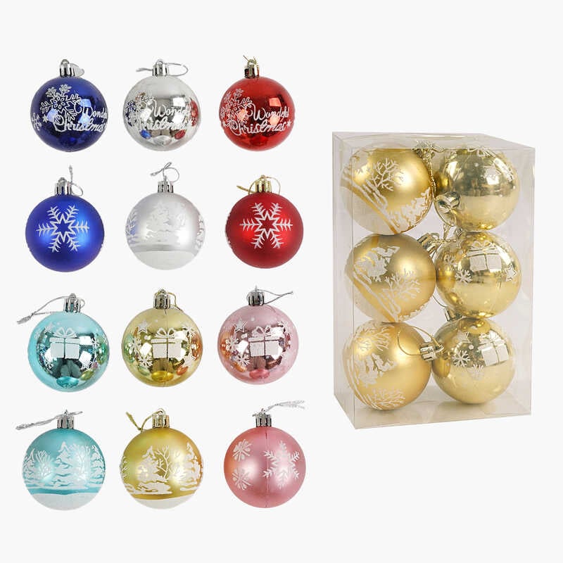 Новорічні прикраси C 67663 (120)  6 штук, кульки, D = 5,5 см, у слюді, ВИДАЄТЬСЯ ТІЛЬКИ МІКС ВИДІВ