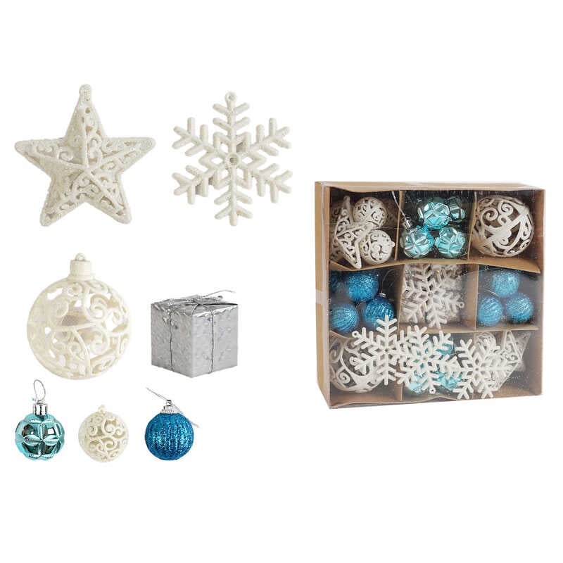 Новорічні прикраси C 67446 (48) кульки, сніжинки, візерункові зірки, 52 штуки, діаметр 7 і 3.5 см, в коробці