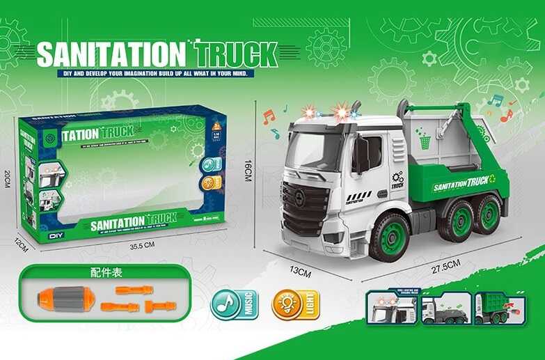 Спецтехніка D 998-3 A (28) "Сміттєвоз", світло, звук, відкидний борт, викрутка, масштаб 1:14, в коробці