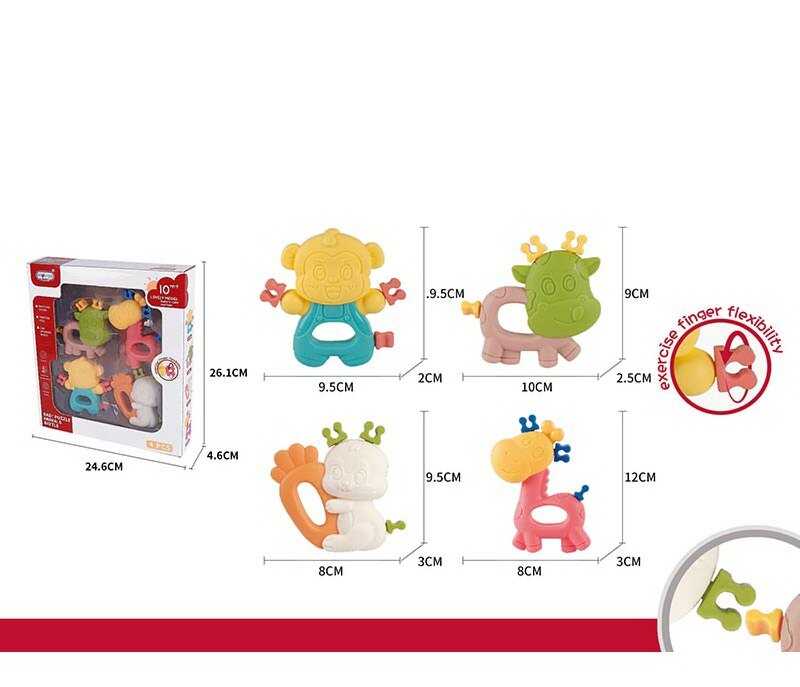 Набір брязкалець 668-93 (72) 4 штуки, “Кумедні тварини”, з’єднуються між собою, в коробці