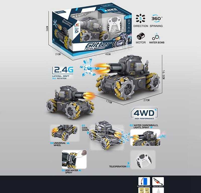 Танк на радіокеруванні CXL 800-102 A3 (12/2) акум. 7.4V, пульт 2.4G, USB-кабель, підсвічування, парогенерація, стріляє орбізами, музика, в коробці