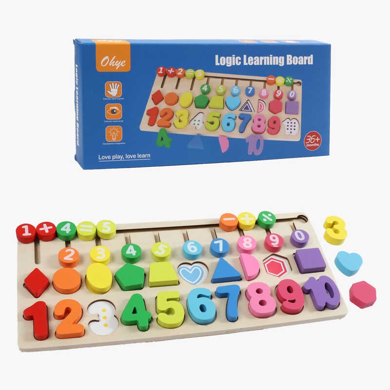 Логічна дерев’яна дошка C 74280 (36) лабіринт, цифри, форми, в коробці