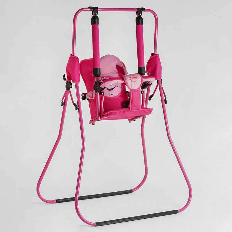 гр Гойдалка підлогова "Алінка" 25423 (1) малиновий каркас, малинова матерія, рожевий гномик, в пакеті