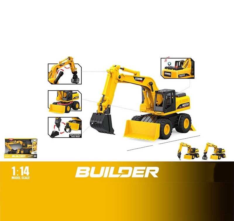 Спецтехніка WY 1139 ABC (18) інерція, гумові шини, на батарейках, звуки, підсвічування, насадки, масштаб 1:14, механічний ківш, в коробці