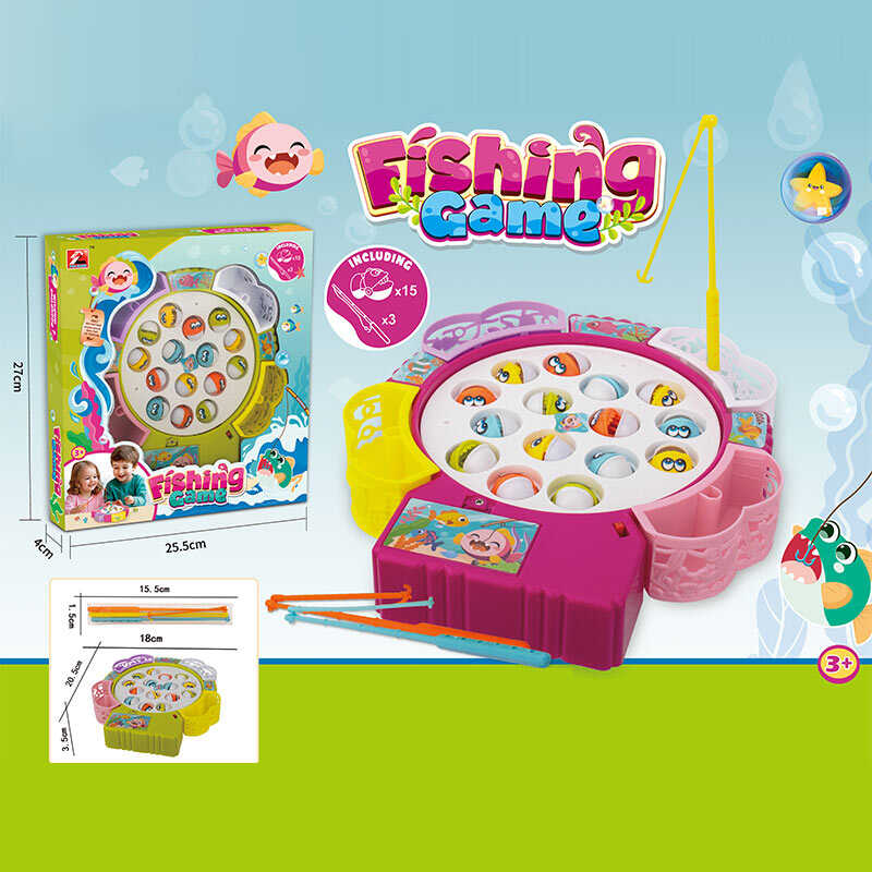 Рибаловля 6215 (60/2) діаметр - 20 см, автоматичне обертання, музика, 15 рибок, 3 вудочки з гачком, 4 кошики,  рухомі елементи, в коробці