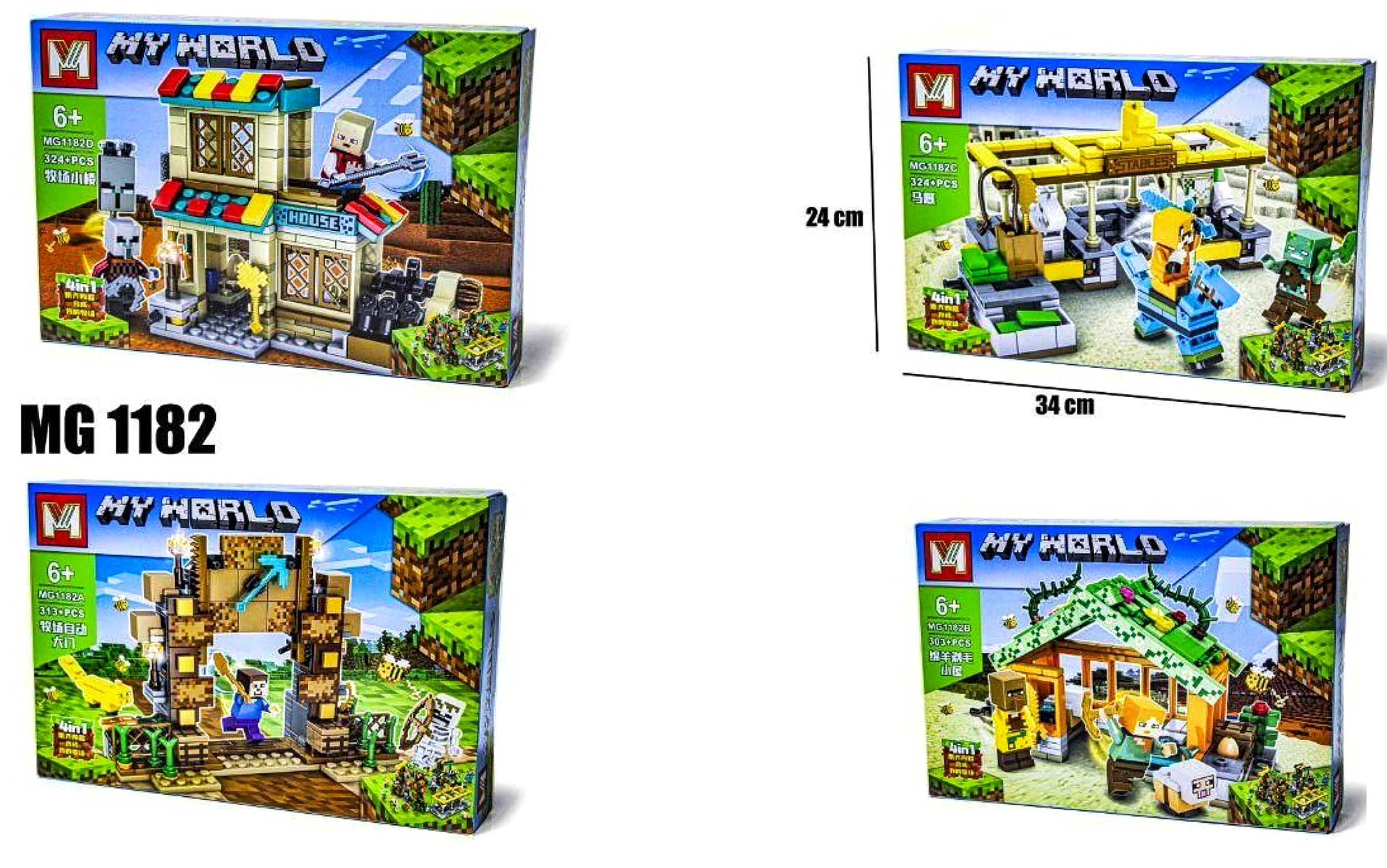 Конструктор «MY WORLD» 1182 , 320+ дет., коробка, мікс видів, герої "Майнкрафт"