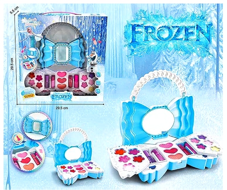 Косметика F 015 , герої «Frozen», сумочка пластикова, набір тіней, помада, рум'яна, блиски для губ, в коробці