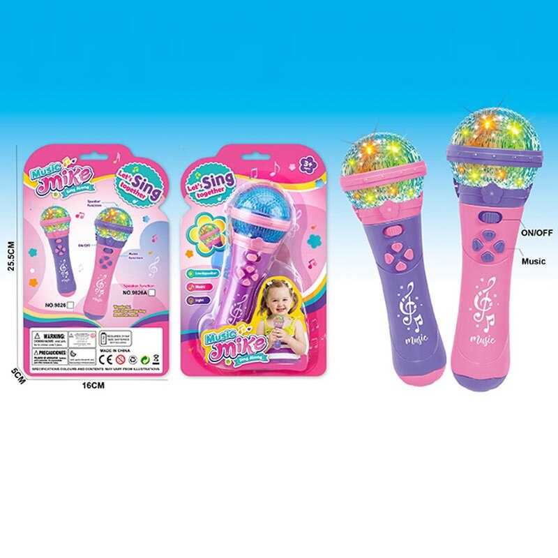 Мікрофон 9826 (168/2) 2 кольори, підсвічування, мелодії, на батарейках, на листі