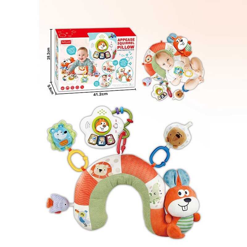Розвивальна подушка BY 122 (12) "Білочка", підвіска-піаніно, 2 режими, мелодія, звуки нот і тварин, світло, пискавка, брязкальце, в коробці