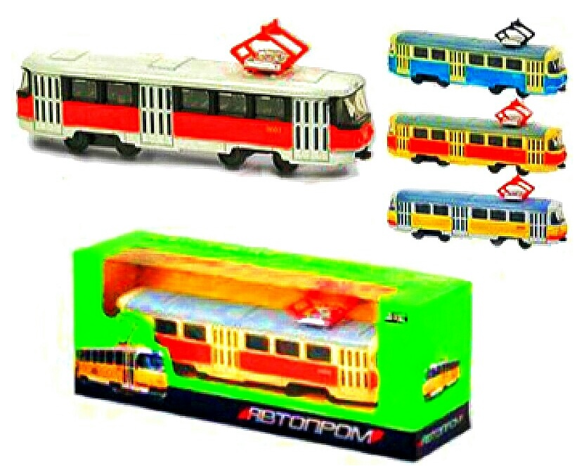 Трамвай 6411 , метал , 4 кольори , коробка , серія машинок "АВТОПРОМ"