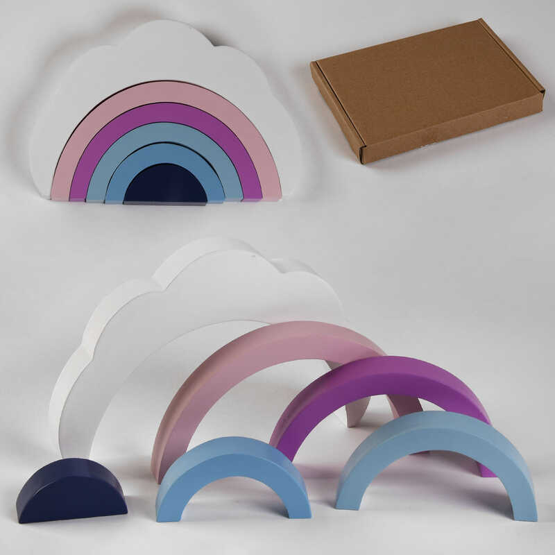 Логічна гра С 47864 (42) дерев’яна, пірамідка "Райдуга та хмаринка", 6 елементів, в коробці