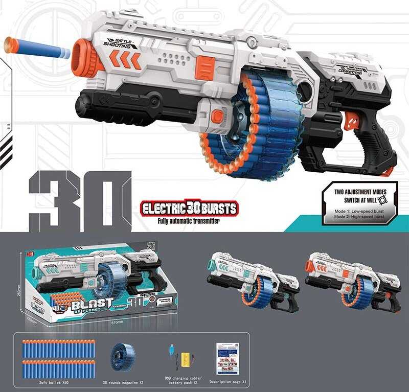 Автомат XH 9963-1 (12) 2 кольори, стріляє м’якими патронами, автоматичний принцип роботи, 40 патронів, ак. 4.8V, USB-кабель, в коробці