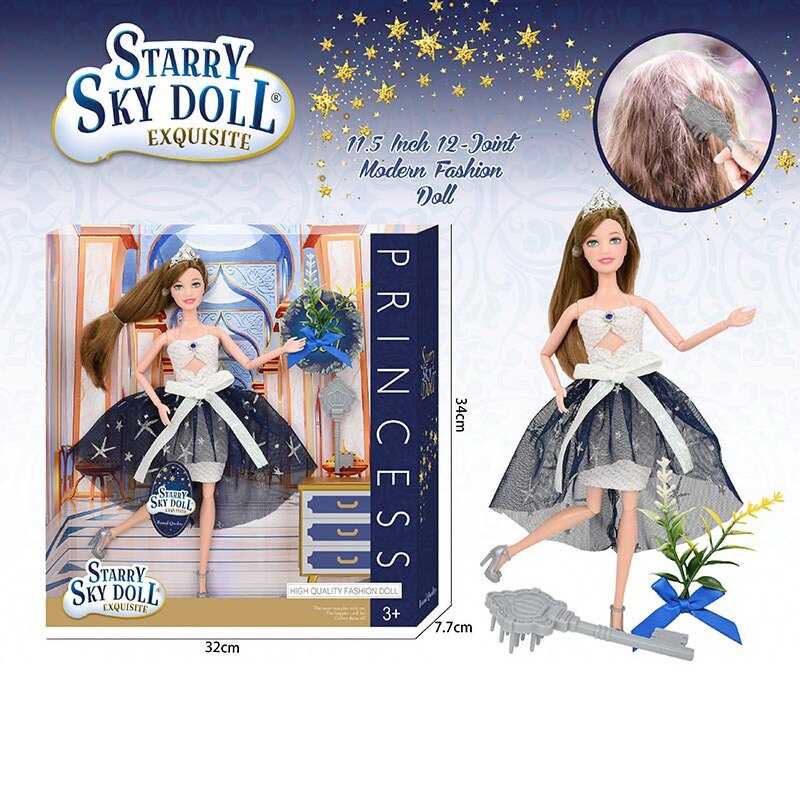 Лялька SK 025 D (48/2) висота 30 см, діадема, квіти, щітка для волосся, в коробці