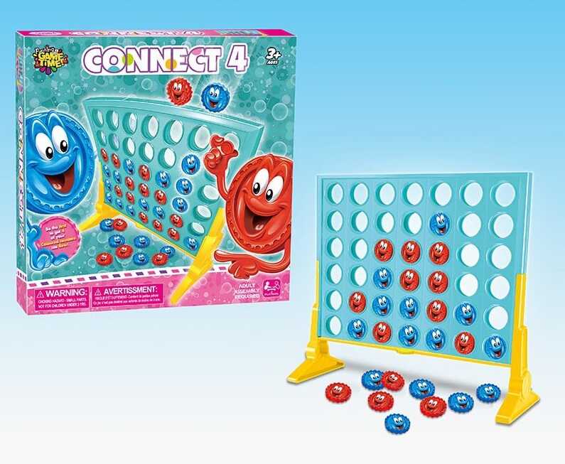 Гра 33887 (72/2) "Збери чотири", двостороння основа, 42 отвори, кришечки двох кольорів, наліпки, в коробці