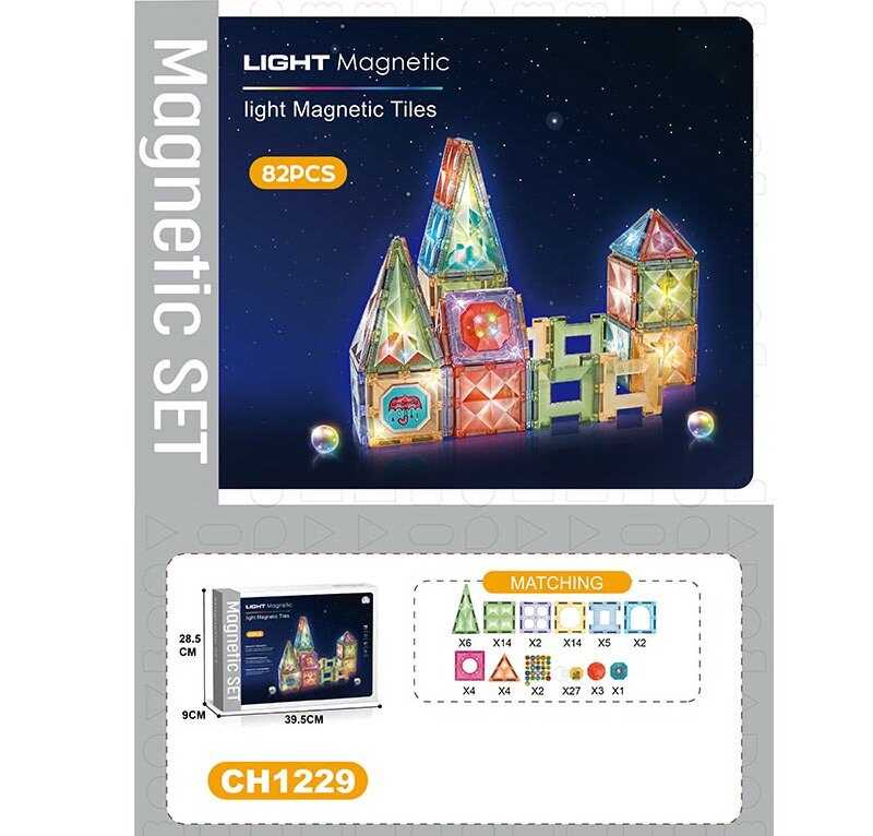 Магнітний конструктор CH 1229 (12) 82 деталі,  підсвічування, наліпки, в коробці