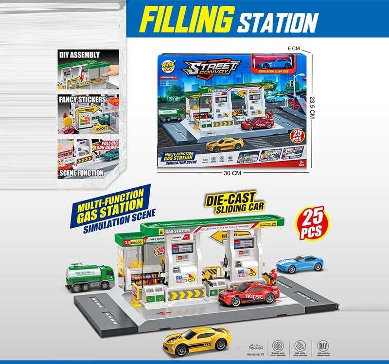 Заправна станція MH 646 (48/2) металопластикова машинка, 25 елементів, аксесуари, наліпки, в коробці