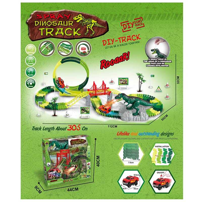 Трек GD 29 A (18/2) 146 деталей, звук, підсвічування, динозавр, парогенератор, машинка, довжина треку 305 см, аксесуари, в коробці