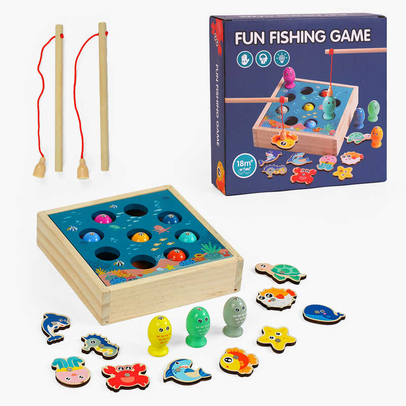 Магнітна риболовля C 65031 (24) дерев'яна, 2 вудки, рибки, в коробці