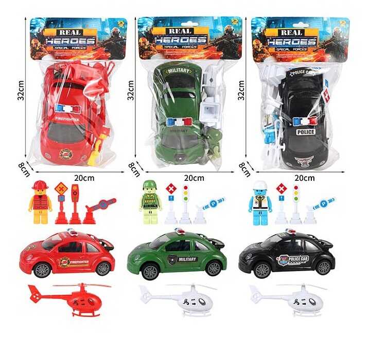 Машинка 77672 (72/2) 3 види, машина, дорожні знаки, гвинтокрил, модель ігрова фігурка, інерція, у пакеті