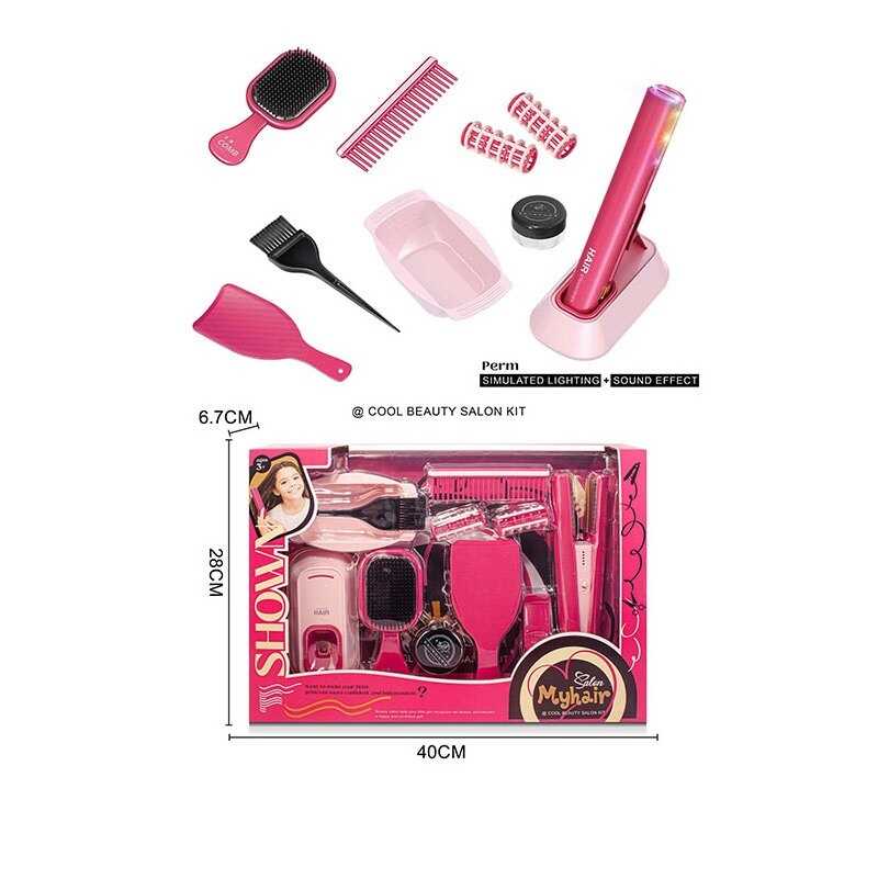 Набір перукаря 2802-6 (36/2) стайлер, звук, підсвітка, гребінець, щітка, флакончики, резиночки, мисочка для фарби, в коробці