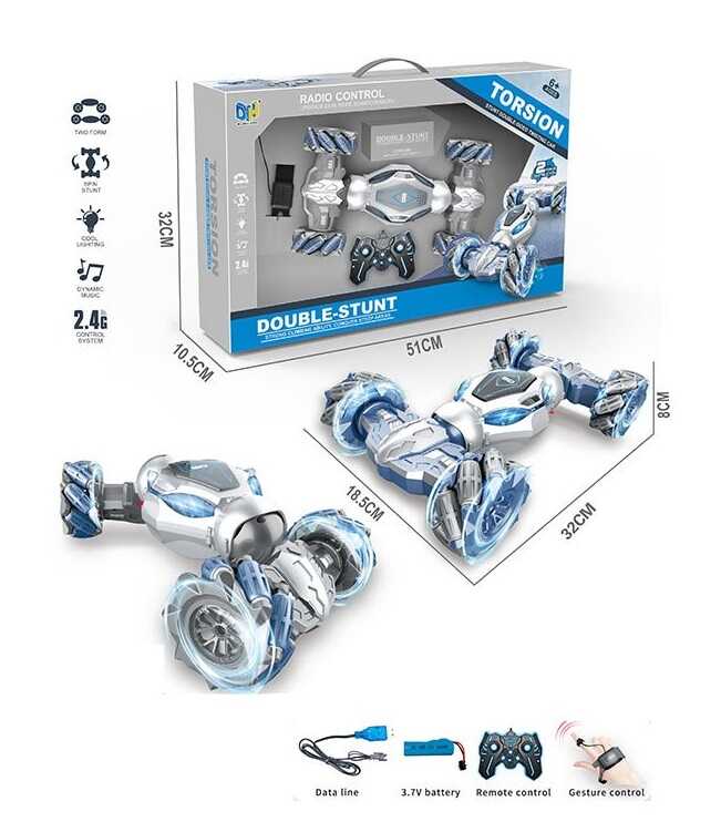 Машина на радіокеруванні DH 666-79 B (18) підсвічування, роликові колеса, пульт 2.4G + сенсорний браслет, USB-кабель, акум. 3.7 V, звуки, беззвучний режим, зміна положення корпуса, режим демонстрації, в коробці