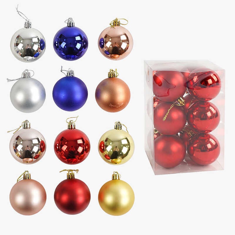 Новорічні прикраси C 67644 (60) 12 штуки, кульки, D = 5.5 см, у слюді, ВИДАЄТЬСЯ ТІЛЬКИ МІКС ВИДІВ