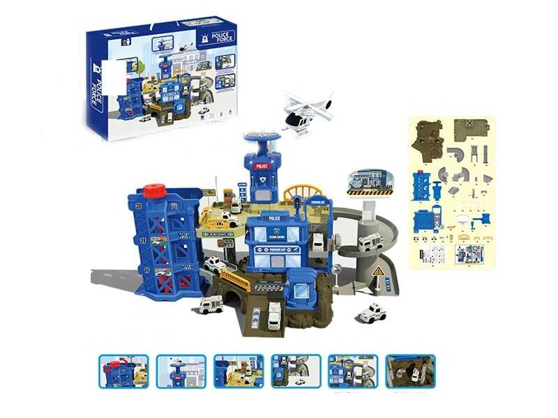 Трек ZX 065 A (16) “Поліцейський відділок”, звук, підсвічування, 3 машинки, механічний підйомник, в коробці