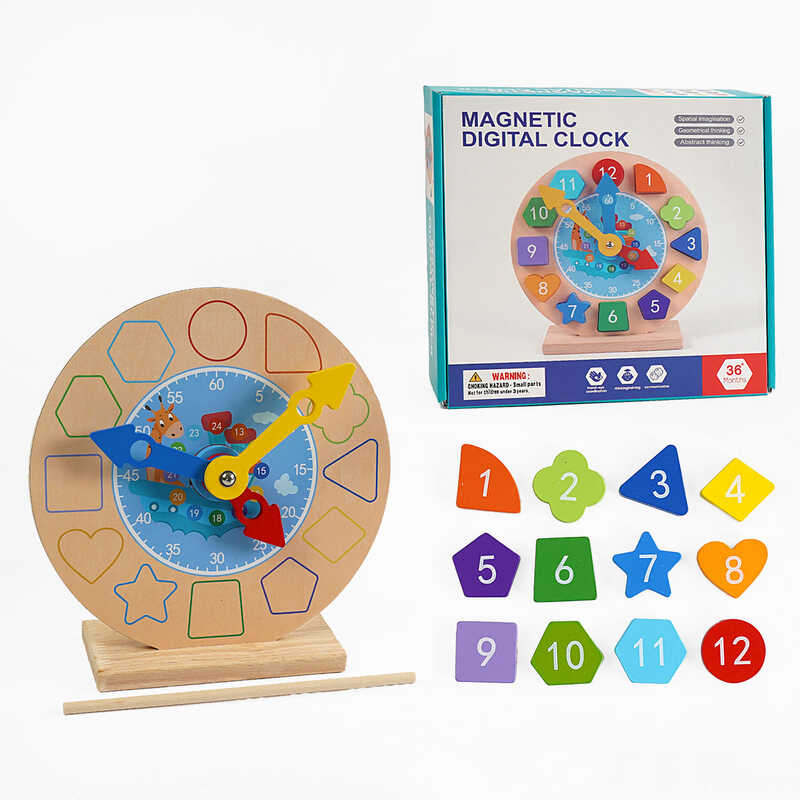 Годинник дерев'яний С 68300  (32) рухомі стрілки, магніти, пронумеровані фігурки, паличка