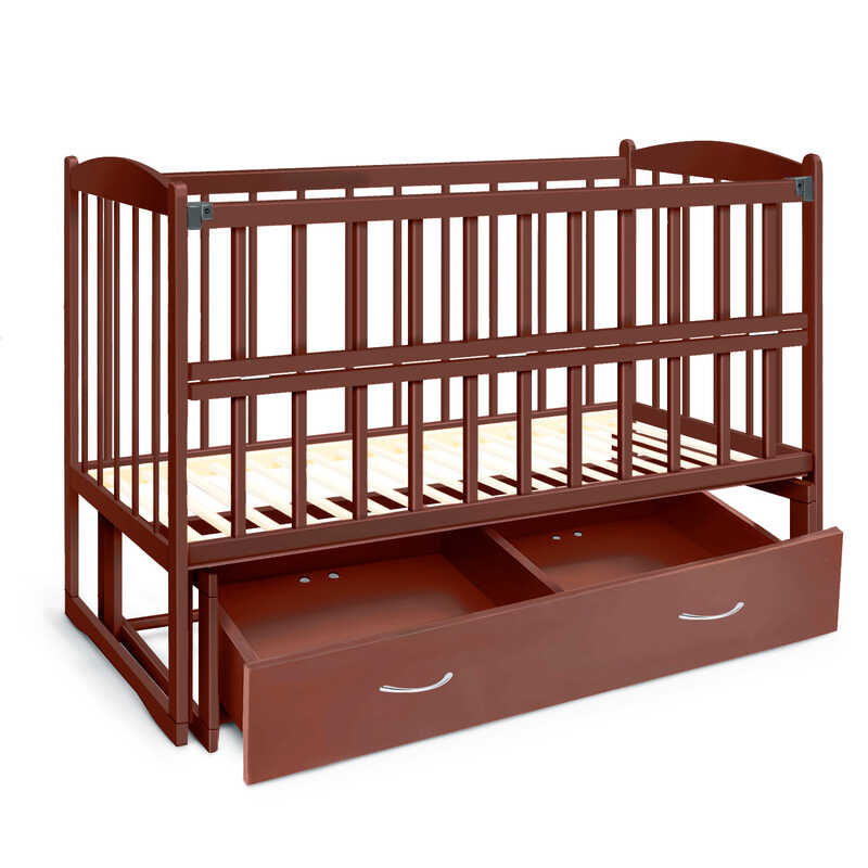 гр Ліжечко дерев`яне маятник+шухляда - відкидний бортик "Няша" (1) вільха - колір шоколад