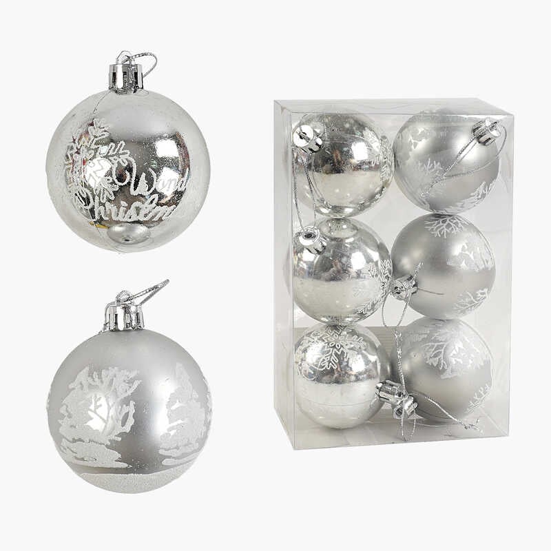 Новорічні прикраси C 67668 (120) 6 штук, кульки, D = 5,5 см, у слюді