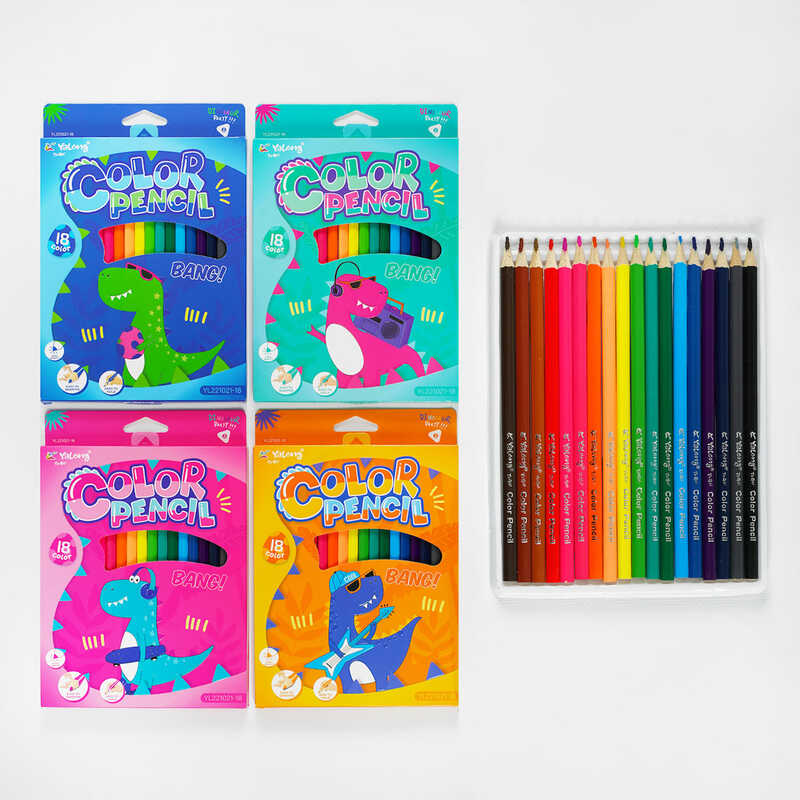 Олівці C 61988 (160) 4 види, 18 шт в упаковці, 18 кольорів, в коробці, ВИДАЄТЬСЯ ТІЛЬКИ МІКС ВИДІВ