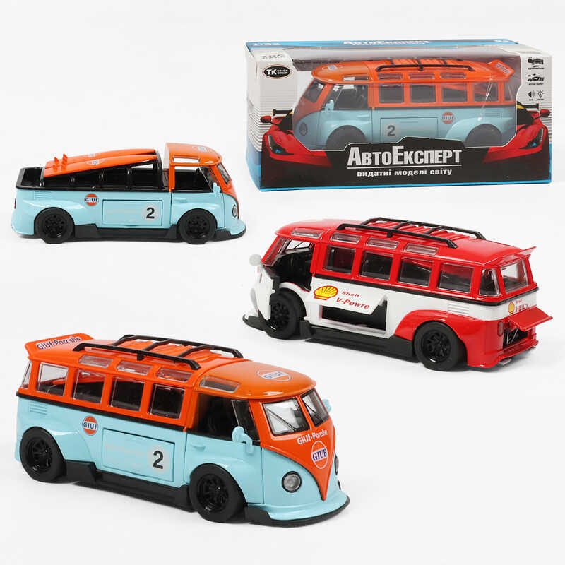 Автобус 96022 (48/2) "Авто Експерт" 2 види, металопластик, масштаб 1:32, світло, звук, інерція, відчиняються двері, в коробці