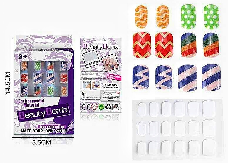 Манікюрний набір 888-7 ,  двостороння липка стрічка, накладні нігті, в коробці