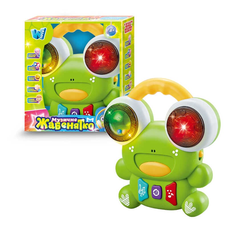 Музичне жабенятко 61653 (72) "WToys", ОЗВУЧУВАННЯ УКРАЇНСЬКОЮ МОВОЮ, пісні, казки, загадки, підсвічування, барабани, в коробці