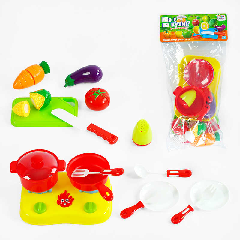 гр Продукти на липучках “Що є на кухні?” 65290 (120/2) "4FUN Game Club", 17 елементів, варильна поверхня, посуд, обробна дошка, у пакеті