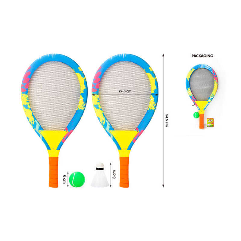 Ракетки TY 600-6 (48/2) 2 ракетки, розмір 54.5 см, м'ячик, воланчик, в сітці
