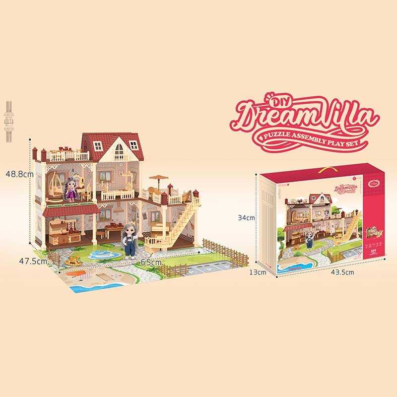 Будиночок VC 6031 (10) 209 деталей, 2 ляльки, рухомі частини тіла, муляжі меблів, музичного інструмента, посуду, в коробці