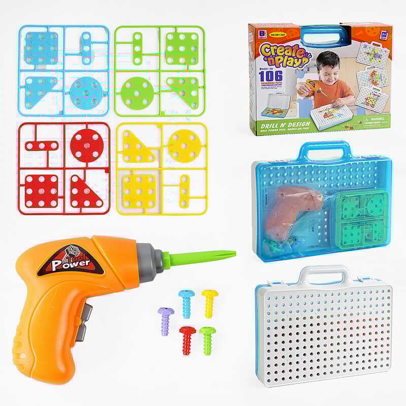 Мозаїка-конструктор 661-322 (20) шурупокрут, на батарейці, 106 елементів, у валізі