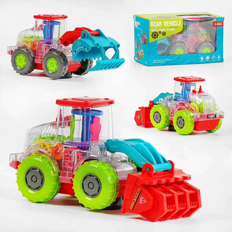 Спецтехніка X 555-52 (96/2) "Екскаватор", 3D підсвічування, мелодія, прозорий корпус, рухомі шестерні, тріскачка, у коробці