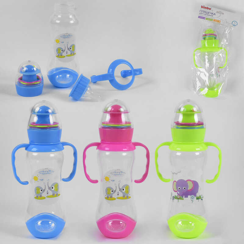 гр Пляшечка для годування 43879 (120) з силіконовою соскою, "BIMBO", 260 мл, 3 кольори, пластик, 1шт в пакеті