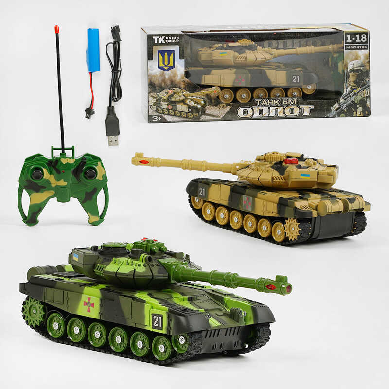 Танк на радіокеруванні "Оплот" 72942 (24) 2 кольори, "TK Group", масштаб 1:18, підсвічування, звуки, механічне обертання башти, гусеничний, акум. 3,7 V, в коробці