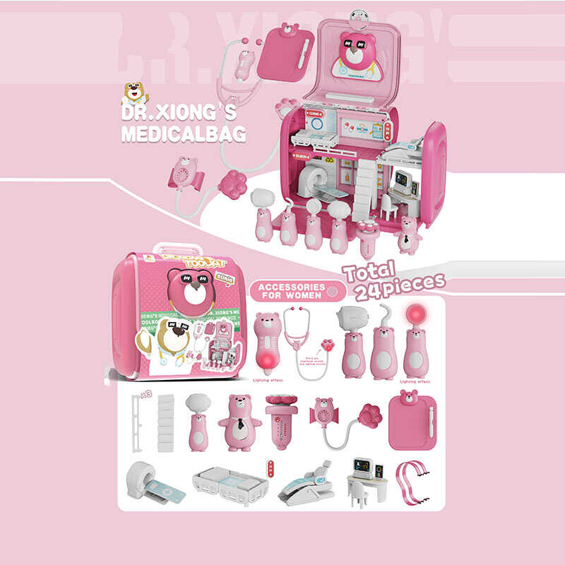 Набір лікаря 527 D-1 (24/2) стетоскоп, дзеркало, молоточок, шприц, термометр, апарат УЗД, гумовий ведмедик, аксесуари, підсвічування, звук, у валізі