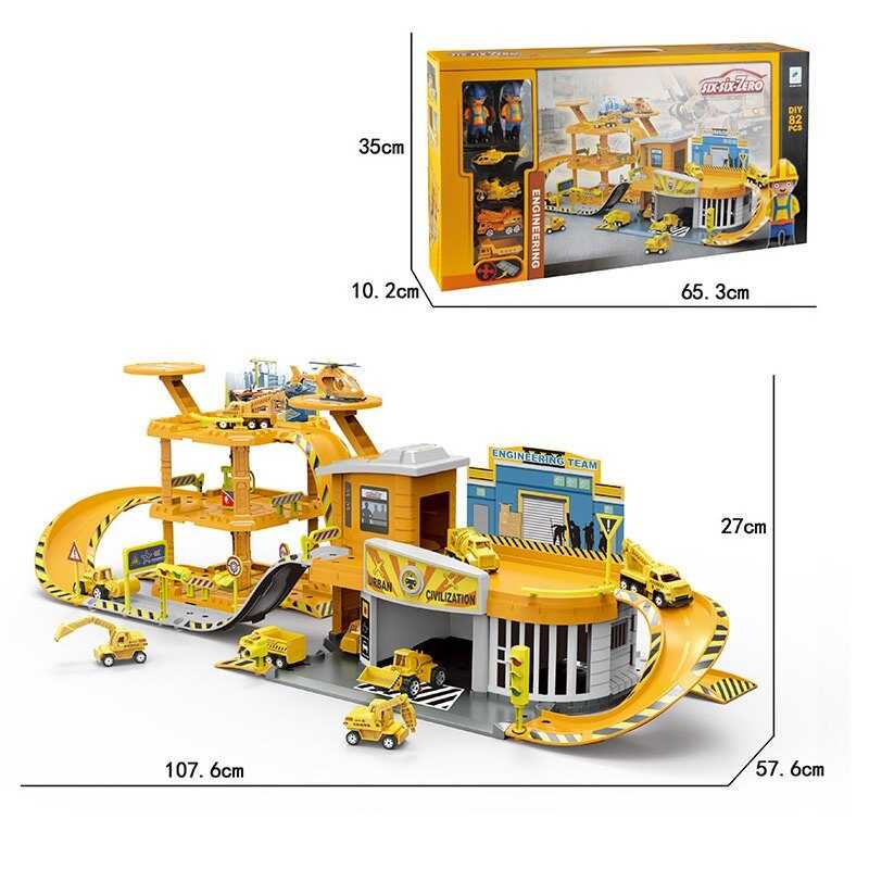 Трек 660 A-199 (6) 82 деталі, металопластикові вертоліт, мотоцикл, екскаватор, бетонозмішувач, фігурки будівельників,  наліпки, в коробці