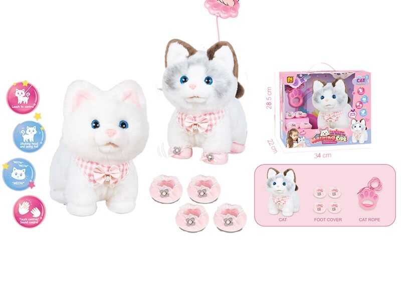 Улюбленець 933-87 E (8/2) "Кошеня", ходить, нявкає, скиглить, повідець-пульт керування, на батарейках, висота 23 см, в коробці